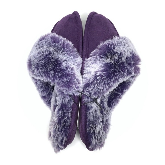 Jessica Simpson Faux Fur Slippers Shoes Memory Foam Purple Women's Sz L 8-9 NWT - Picture 5 of 10